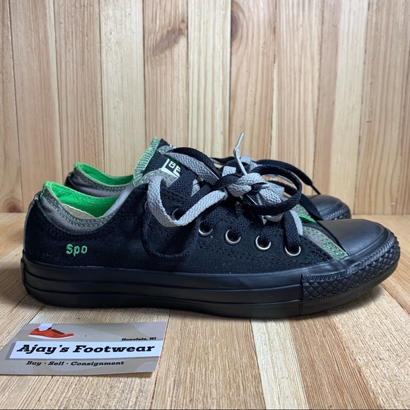 Converse Low Top All Star Black Green 135521C Chuck Taylor Double Laces Shoes